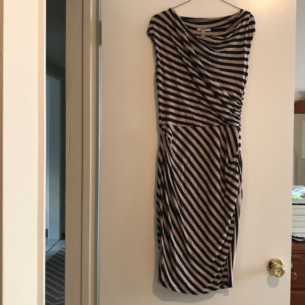 Anthropologie-stretch cream/black stripe dress S/P